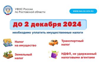 Срок уплаты имущественных налогов за 2023 год истекает 2 декабря