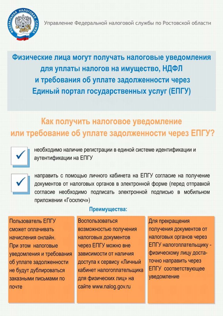 Как получить налоговое уведомление или требование об уплате задолженности через ЕПГУ?